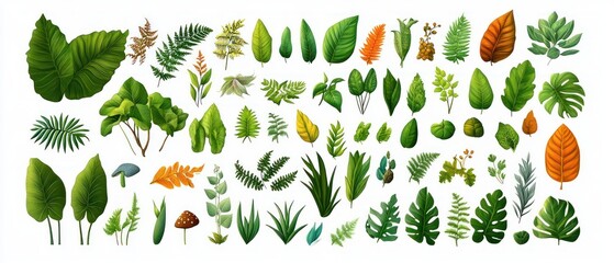 Aufkleber - Diverse Collection of Leafy Plants and Foliage Illustrations for Nature Design Projects