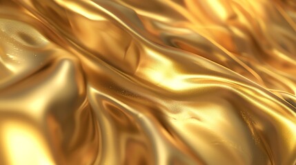 Wall Mural - golden fabric with delicate waves. shiny wavy folds of golden silk. abstract background of rippling 