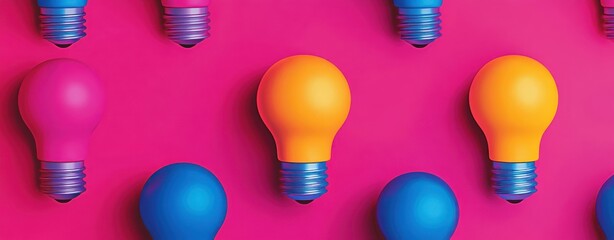 Aufkleber - Colorful Light Bulbs on Vibrant Pink Background for Creative Design Concepts