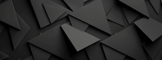 Wall Mural - Simple black triangles and squares on a dark background. Geometric design for banner template with white space in the center for text. Minimalist wallpaper with copy space.