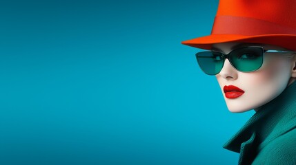 Wall Mural - A woman wearing a red hat and sunglasses