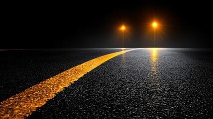 Canvas Print - A long empty road at night with two street lights