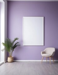 Wall Mural - Minimalist Interior with Empty Frame and Lavender Wall Mockup Template