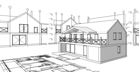 Poster - house sketch plan 3d illustration