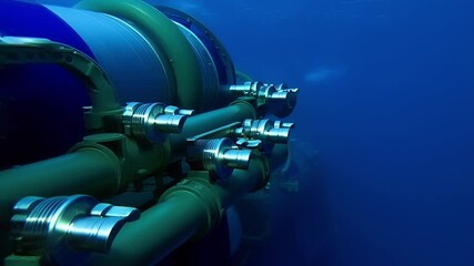 Poster - complex network of pipes and valves transporting essential resources across the deep seabed, showcas