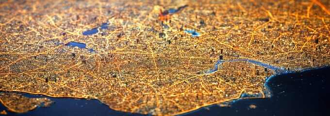 Poster - A 3D rendering of a futuristic technology-driven city panorama, highlighting urban designs and cutting-edge visual concepts