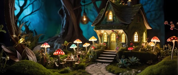 Wall Mural - A whimsical fairy garden adorned with tiny treasures inviting exploration and delight in the enchanting world created in miniature