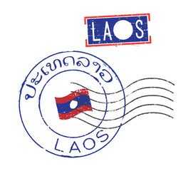 Wall Mural - Postal rubber stamps LAOS, along with the state symbol. Lao and English quotes. Retro seals for letter envelopes, greeting cards, passports, parcels.