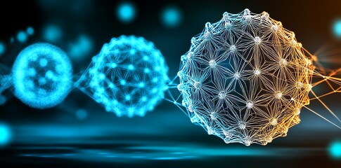 Poster - Innovative abstract representation of big data and cyber security technology linked by information transfer, depicted in 3D illustration