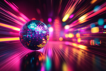 Aufkleber -  disco ball with lights in motion blur on a dark background