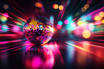 Aufkleber -  disco ball with lights in motion blur on a dark background