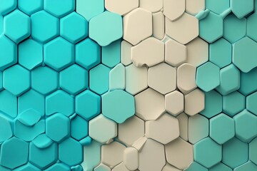 Fototapete - With an abstract blue backdrop and hexagonal motifs, this photo is ideal for medicine, technology, or science themes. It is an exquisite stock photo