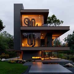 Poster - Minimalist modern house with see through elements exposing vital underground piping and intricate plumbing  Industrial chic interior layout with a stark monochromatic color palette