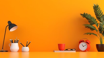 Poster - Minimalist and modern office workspace with 3D cartoon characters sitting at a desk and discussing bold business strategies and innovative solutions