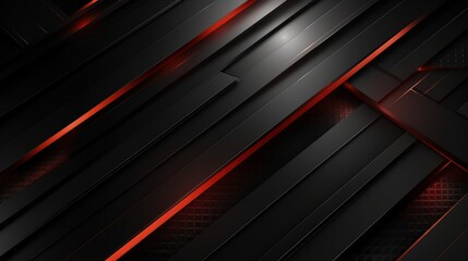 Poster - Intersecting Dark and Gray Linear Abstract Design with Glowing Red Accents for Modern Digital Backgrounds and Tech Aesthetics