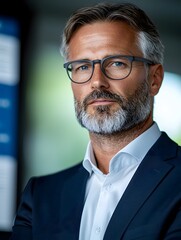 Poster - Mature Businessman Presenting Digital Finance Statistics in Corporate Meeting