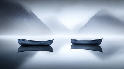 Wall Mural - Two small boats sitting on top of a body of water