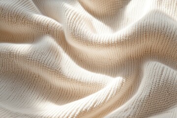 Poster - The knitted texture features a soft beige color, showcasing intricate geometric patterns. Strong directional lighting creates a captivating play of depth and shadows throughout the fabric