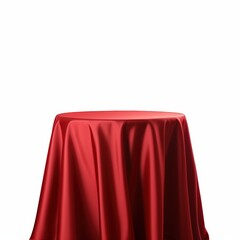 Poster - Elegant Red Fabric Draped on a Pedestal Under Spotlight for Showcase in an Artistic Presentation Setting