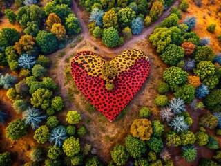 Wall Mural - Aerial Valentine's Day: Leopard Print & Watercolor Heart Landscape