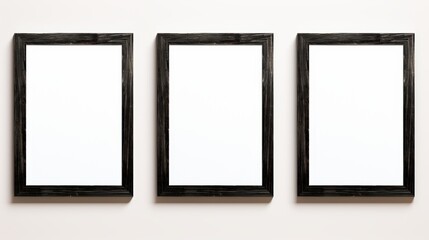 Poster - Isolated Dark Wooden Frames on a Neutral Wall Displaying Empty Space for Custom Artwork or Photography