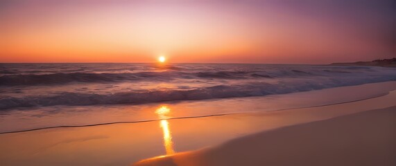 Wall Mural - A mesmerizing view of an enchanting sunset illuminating the beach capturing its colorful gradients and inviting tranquil reflections