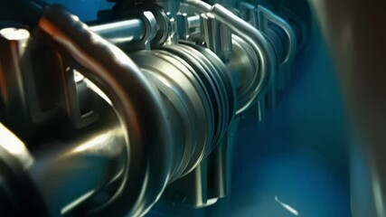 Poster - Complex machinery activates underwater, releasing small air bubbles in clear blue water, showcasing intricate engineering and fluid dynamics