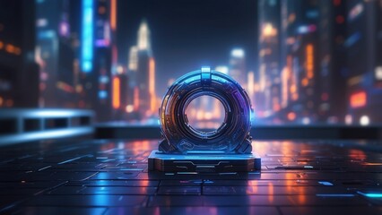 A digital futuristic representation of cybersecurity showcasing a black padlock at the center