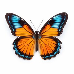 Poster - Vibrant Butterfly with Stunning Blue and Orange Wings Isolated on White Background Perfect for Nature and Wildlife Themes