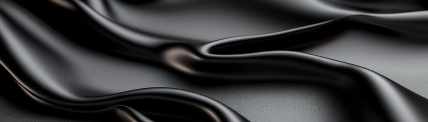 Poster - A soft, flowing black leather surface displays gentle wave-like textures accented by high-gloss highlights, offering a unique background ideal for elegant typography design