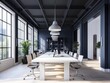 © kucret - Modern office interior design, sunlit workspace, city view, meeting table