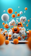 Poster - Lively group of 3D cartoon characters brainstorming and exchanging innovative ideas during a creative boardroom presentation in a modern office setting