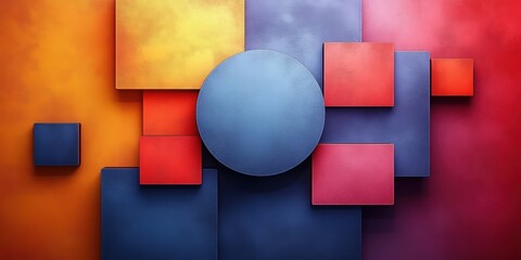 Poster - Abstract Minimalist Composition Featuring Geometric Shapes in Vibrant Red, Blue, and Yellow Tones for Artistic and Design Projects
