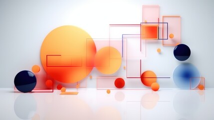 Poster - Abstract Minimalist Composition with Transparent Shapes and Colorful Spheres in Modern Design, Stylish Background Elements