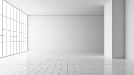 Poster - White empty studio room interior design white walls and corner tiled white empty floor background luxury empty interior for product desplay