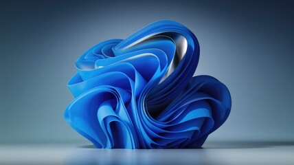 Poster - Abstract 3D render of a blue and silver flowing, swirling, organic form.