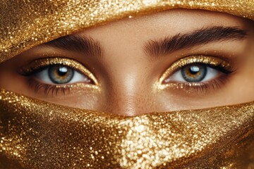 Leinwandbilder - Stunning golden eye makeup enhances natural beauty in close-up shot