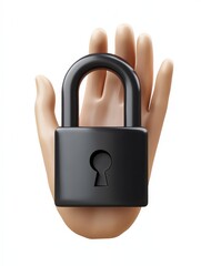 Poster - security protection Support hand with Lock icon 3d cartoon style illustration