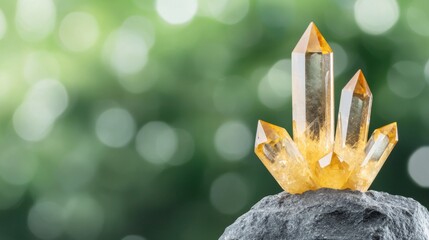 Canvas Print - A cluster of yellow crystals sitting on top of a rock