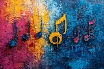 Poster - Colorful abstract painting featuring musical notes on a vibrant background