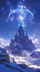 Wall Mural - A fantasy anime-style Fortress of Solitude emits a mystical, ethereal radiance