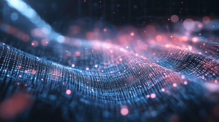 Poster - Wireless data transmission, high speed internet. Information flow in abstract cyberspace. Neural network 3D illustration. Big data and cybersecurity. Data stream. Global database and AI