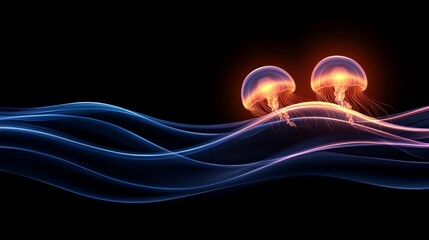 Canvas Print - A couple of jellyfish floating on top of a body of water