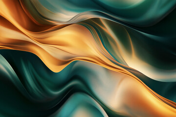 Poster - colorful, abstract painting with a green and yellow wave pattern. the colors are vibrant and the bru