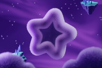 Poster - A fluffy purple star floats in a dreamy purple sky above fluffy purple clouds and small islands.
