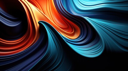 Poster - stunning abstract 3d background with flowing waves in vibrant blue, orange, and black colors for art