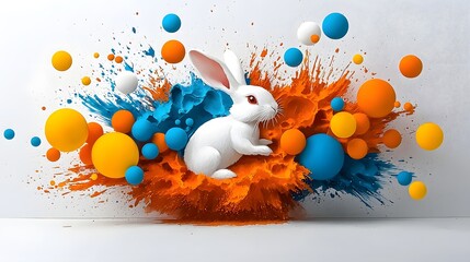 Poster - Whimsical and Imaginative Watercolor Painting Depicting a Delicate Rabbit with Vibrant Colors and Dynamic Abstract Brushstrokes Creating a Dreamlike and Emotive Atmosphere