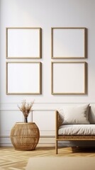 Poster - modern home interior mockup featuring blank frames, cozy sofa, and stylish decor in a minimalist set