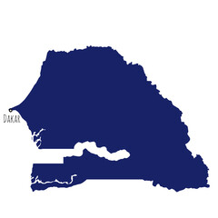 Wall Mural - silhouette map of senegal with capital name