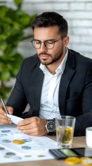 Poster - Visually Appealing Isometric of Accountant Working on Digital Invoices with Financial Graphs Cloud Based Calculations and Secure Payment Processing Icons Integrated into the Design